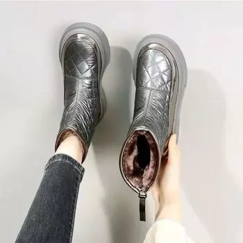 Женская обувь на платформе с круглым носком, толстые, большого размера, теплые женские зимние ботинки, весна 2024, мягкие, удобные и элегантные, по выгодной цене 35