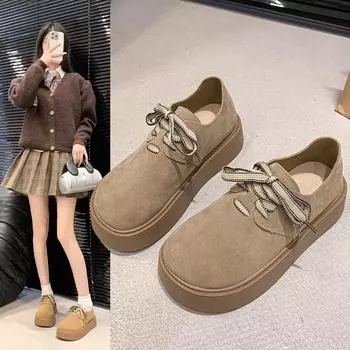 Женская обувь на платформе, замшевые кроссовки на шнуровке, осенний тренд, абсолютно новые дизайнерские удобные повседневные прогулочные туфли, горячая распродажа 35