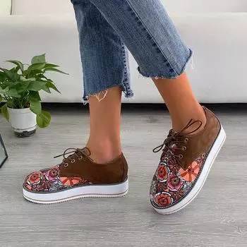 Женская обувь на плоской подошве, 2024 г., модная обувь на плоской подошве с принтом, женская удобная повседневная обувь, женские туфли на платформе больших размеров 43, Zapatos De Mujer 35 чёрный