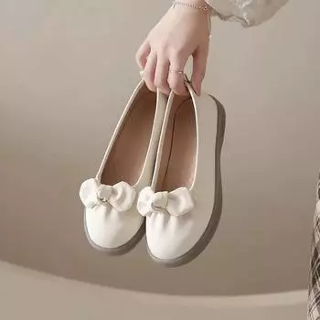 Женская обувь на плоской подошве 2024 года, летняя новая мода, женская обувь с круглым носком, повседневная обувь с бабочкой, нескользящая обувь с неглубоким носком, Zapatos 35 бежевый