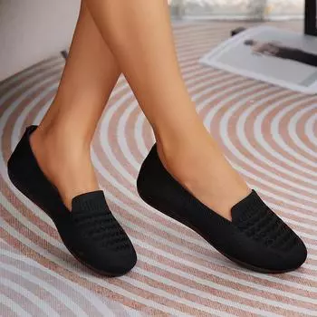 Женская обувь на плоской подошве 2024 года, новые сетчатые дышащие кроссовки, женские дышащие легкие повседневные туфли на плоской подошве, женские мокасины, женская обувь 36 чёрный