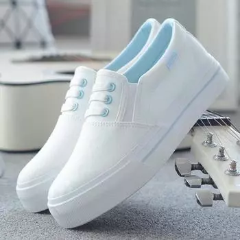 Женская обувь на плоской подошве 2024 Женская повседневная обувь на плоской подошве Белые черные женские парусиновые туфли Слипоны Однотонные весенние модные туфли 35 чёрный