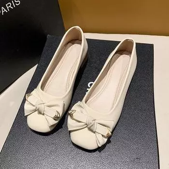 Женская обувь на плоской подошве 2025 весна и осень новая обувь в французском стиле с неглубоким вырезом 35 покинуть белый