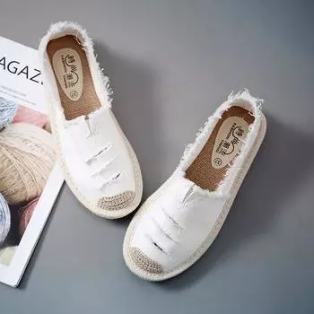 Женская обувь на плоской подошве без шнуровки, женские парусиновые лоферы для ленивых, дышащие эспадрильи, весенне-осенняя обувь 40 чёрный