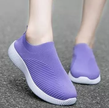 Женская обувь на плоской подошве, большие размеры 43, кроссовки на платформе с дышащей сеткой, женские слипоны, мягкая женская повседневная обувь, женские вязаные носки на плоской подошве 37 розовый