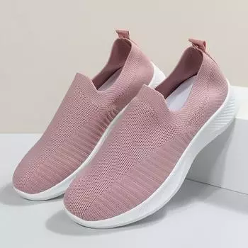 Женская обувь на плоской подошве, большие размеры 43, кроссовки на платформе с дышащей сеткой, женские мягкие женские повседневные туфли без шнуровки, женские вязаные носки на плоской подошве 36 серый