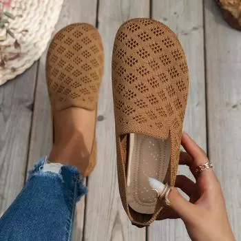 Женская обувь на плоской подошве, дышащая сетчатая модная обувь с неглубокой подошвой, удобные повседневные кроссовки с круглым носком, дизайнерская обувь для женщин 36 бежевый