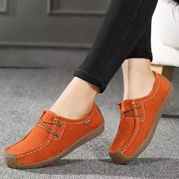 Женская обувь на плоской подошве, кожаные кроссовки, женские 2020, удобная женская повседневная прогулочная обувь, модные женские лоферы большого размера 35 оранжевый
