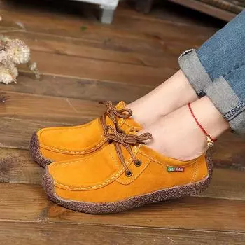 Женская обувь на плоской подошве, кожаные кроссовки, женские 2024, удобная женская повседневная прогулочная обувь, модные женские лоферы большого размера 35 жёлтый