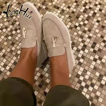 Женская обувь на плоской подошве, модные лоферы без шнуровки, женские повседневные тонкие мокасины с бахромой, прогулочные кроссовки в британском стиле, новинка 2023 года 35 бежевый