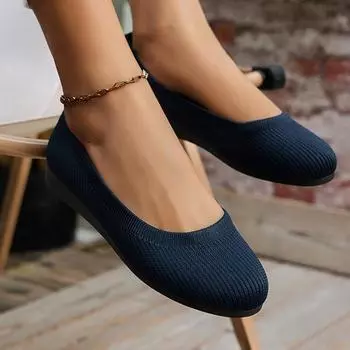 Женская обувь на плоской подошве, модные однотонные туфли большого размера, женские трикотажные удобные туфли на плоской подошве 42 чёрный