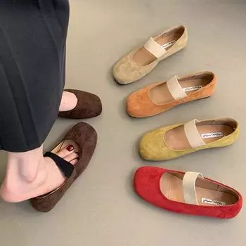 Женская обувь на плоской подошве, модные женские балетки 2024 года, осенние плиссированные туфли Мэри Джейн с эластичным ремнем, повседневные лоферы из замши Mujer 35 бежевый