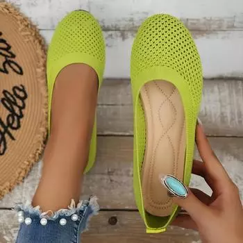 Женская обувь на плоской подошве, обувь с круглым носком, удобная обувь с дышащей сеткой, повседневная обувь для босиком 36 оранжевый