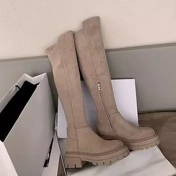 Женская обувь на плоской подошве, плиссированные сапоги «Челси» до колена, модные замшевые сапоги-гладиаторы, высокие носки в готическом стиле 40 чёрный