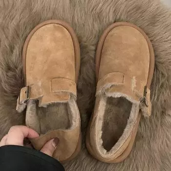 Женская обувь на плоской подошве с круглым носком, повседневные женские кроссовки, лоферы без шнуровки, меховое платье, зимнее ретро-слипоны, новые резиновые туфли на шнуровке из флока Leisu 35 коричневый