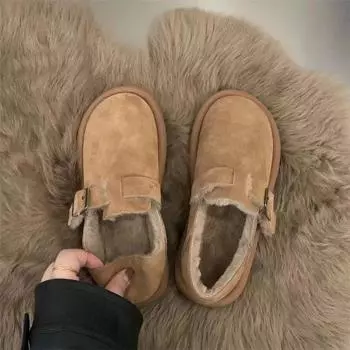 Женская обувь на плоской подошве с круглым носком, повседневные женские кроссовки, лоферы без шнуровки, меховое платье, зимнее ретро-слипоны, новые резиновые туфли на шнуровке из флока Leisu 35