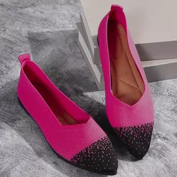 Женская обувь на плоской подошве Весна и осень Новые модные лоферы Остроносые вязаные эластичные удобные кроссовки Бутиковая обувь для отдыха 36 бежевый