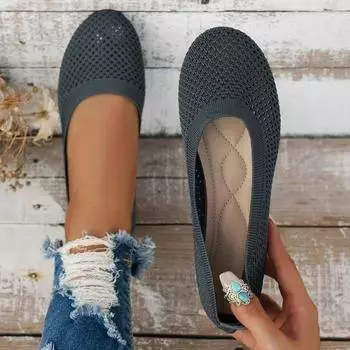 Женская обувь на плоской подошве, весенне-осенняя новая модная обувь на мелком каблуке с круглым носком, удобная повседневная обувь с дышащей сеткой и босиком 36 чёрный