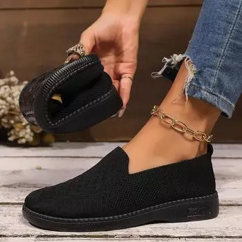 Женская обувь на плоской подошве, весна и осень, дышащие сетчатые модные мокасины, удобные легкие кроссовки, неглубокая обувь для женщин 36 чёрный