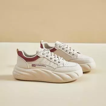 Женская обувь на плоской подошве, весна/лето 2024, новая женская повседневная спортивная обувь с низким вырезом и толстой шнуровкой на подошве 35 красный