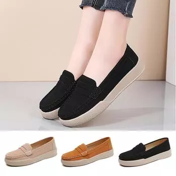 Женская обувь на плоской подошве, женские замшевые лоферы, мягкие удобные женские повседневные туфли, мокасины без шнуровки, женская обувь 37 чёрный