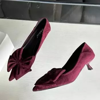Женская обувь на распродаже Модные женские туфли-лодочки One Kick на осень с острым носком, галстуком-бабочкой, однотонные сексуальные платья на шпильках или тонких каблуках 35