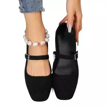 Женская обувь на шнуровке с пряжкой, повседневная обувь с квадратным носком, плоская подошва, мягкая, легкая, большого размера, повседневная обувь Sapatos 35 чёрный