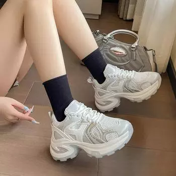 Женская обувь на шнуровке, женская обувь из вулканизированной сетки, осенние дышащие женские кроссовки, женская спортивная обувь с губчатой подошвой 35 серый