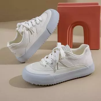 Женская обувь на шнуровке, женская вулканизированная обувь, модная повседневная обувь в тон, новые классические кроссовки с круглым носком 35