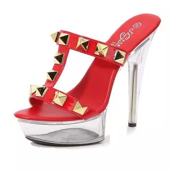 Женская обувь на шпильке для ночного клуба, высокие каблуки с цветочным узором, летние тапочки с хрустальной подошвой, серия 1099, каблук 13 см, платформа 3 см, LFD 34 синий