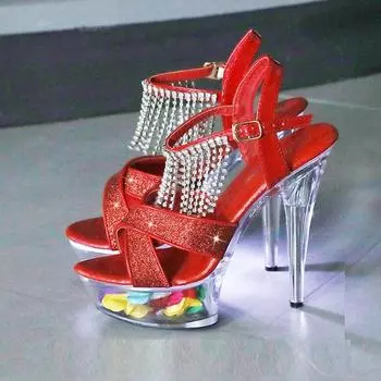 Женская обувь на шпильке, пикантная модель для подиума, туфли со светящимися кристаллами, серия 190, каблук 15 см, платформа LFD 4,5 см 34 белый