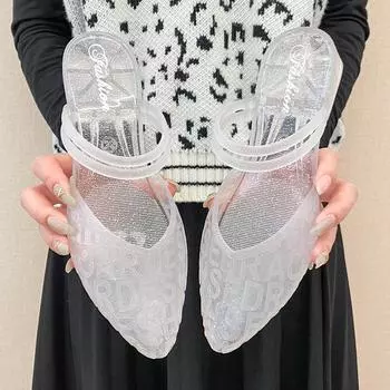 Женская обувь на среднем каблуке, обувь с острым носком, лето 2024, прозрачные сандалии из ПВХ для женщин, прозрачный пластик, прозрачный, в продаже 36