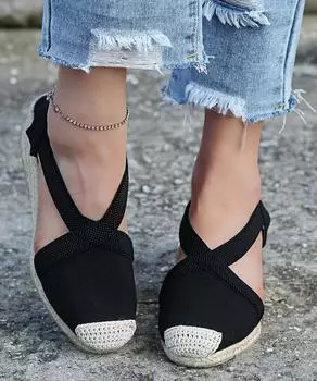 Женская обувь на танкетке без шнуровки, эспадрильи на платформе, женские сандалии на платформе, лето 2024, женская обувь высокого качества 35 чёрный