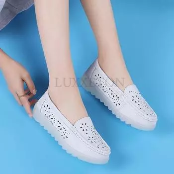 Женская обувь на танкетке, модная, удобная, повседневная, без застежек, женские мокасины, летняя, дышащая обувь с вырезом 34 белый