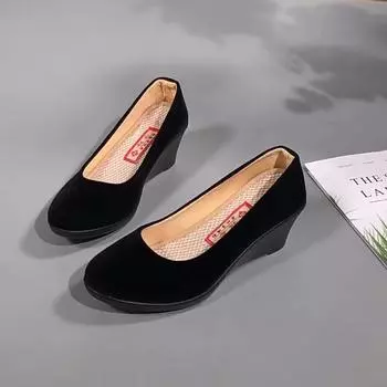 Женская обувь на танкетке, офисные женские туфли-лодочки, повседневная обувь. 38 чёрный