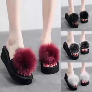 Женская обувь на танкетке Sagit, зимние нескользящие тапочки для дома и улицы, женская домашняя обувь 39 чёрный