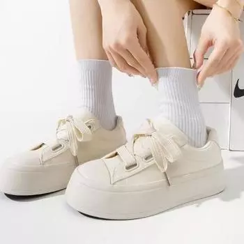 Женская обувь на толстой подошве, нишевая повседневная обувь, универсальная парусиновая обувь, модная темпераментная обувь 35 бежевый