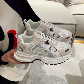 Женская обувь на толстой подошве, новые весенние и осенние стили, популярная повседневная спортивная обувь, универсальная и нишевая женская обувь для одиночных игр 35 белый