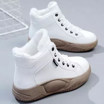 Женская обувь на толстой подошве, повседневная обувь с высоким берцем и мягкой подкладкой, женская обувь на осень и зиму 2023, новая модная женская обувь с круглой головкой 35 белый/хаки