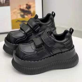 Женская обувь на толстой подошве в стиле ретро, коллекция осени 2024 года, однотонная, с большой головкой, повседневная, с толстой подошвой, с увеличенным противоскользящим эффектом 35