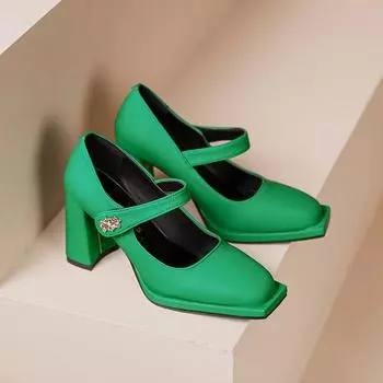 Женская обувь на толстом каблуке, весенняя женская обувь Мэри Джейн с квадратной головкой и плоской пуговицей на мягкой подошве, Zapatos Para Mujeres 34