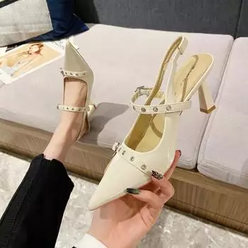 Женская обувь на тонком высоком каблуке весна-лето модные женские босоножки с острым носком вечерние шлепанцы элегантная обувь женские туфли-лодочки 34 чёрный