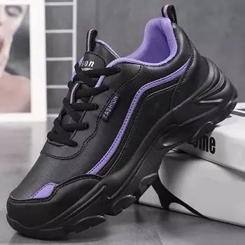 Женская обувь на высоком каблуке с толстой подошвой, весенне-осенняя женская резиновая легкая спортивная обувь для бега на открытом воздухе для фитнеса и улицы 35 чёрный