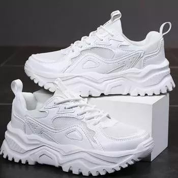 Женская обувь на высоком каблуке с толстой подошвой, весенне-осенняя женская резиновая легкая спортивная обувь для бега на открытом воздухе для фитнеса и улицы 35 розовый/белый