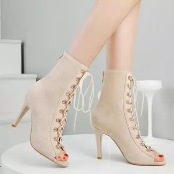 Женская обувь на высоком каблуке-шпильке для танцев, обувь больших размеров, короткие сапоги, большая танцевальная женская обувь для бальных танцев 35