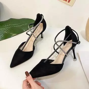 Женская обувь на высоком каблуке со стразами, новая модная пикантная черная свадебная женская обувь на шпильке с острым носком, Zapatos para mujeres 35
