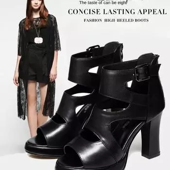 Женская обувь на высоком каблуке, уличное праздничное платье, женские гладиаторы на платформе, сандалии на каблуке, черная женская обувь с открытым носком в стиле ретро, туфли-лодочки 34 чёрный