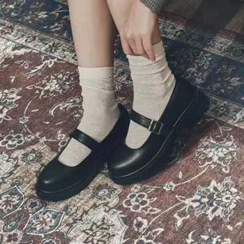 Женская обувь на заказ с круглым носком, 4,5 см, массивный, Мэри Джейн Руди (CW0053BK)-Мэри Джейн 225