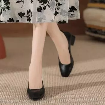 Женская обувь Нескользящие формальные туфли на квадратном каблуке Женские туфли-лодочки Роскошные шикарные и элегантные Социальные популярные модные туфли Подлинная марка 34