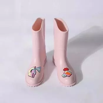 Женская обувь Нескользящие резиновые сапоги с модным принтом Водонепроницаемые износостойкие резиновые ботинки Теплые удобные ботильоны 35 чёрный